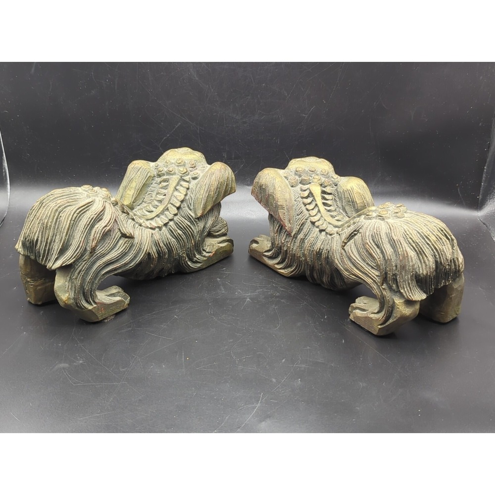 Pair of Vintage Chinese Gold Gilt Wood Carved Foo Dogs - Picture 5 of 11